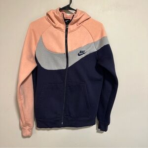 Nike Full Zip Sweatshirt Hoodie Womens Small Pink Navy Blue Activewear Casual